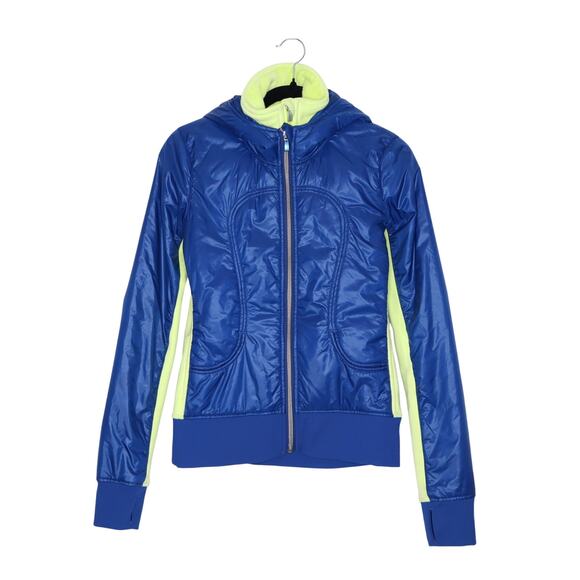 LULULEMON Uba Hoodie Lux Jacket Blue Citron Full Zip Quilted Lined Women's 4 - Picture 1 of 8